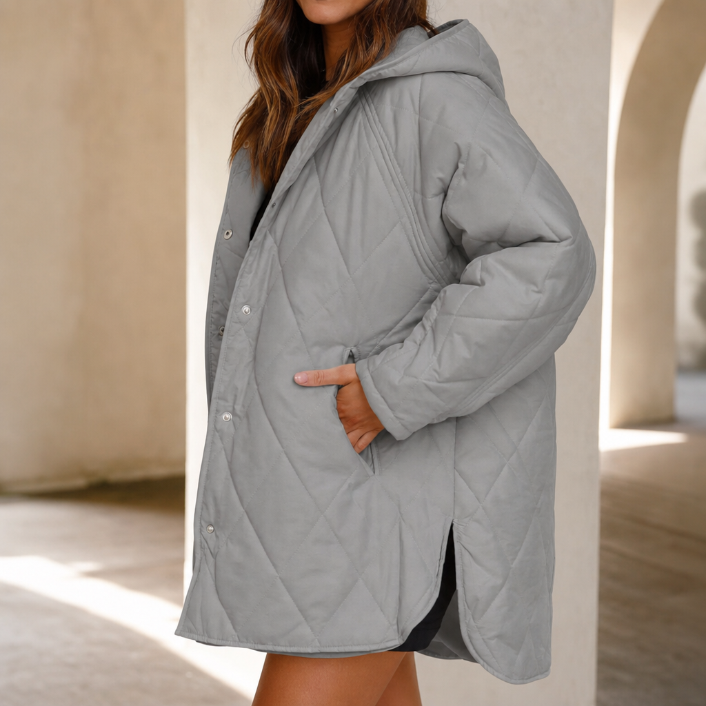 Natalie | Longline Diamond Quilted Hooded Puffer Jacket