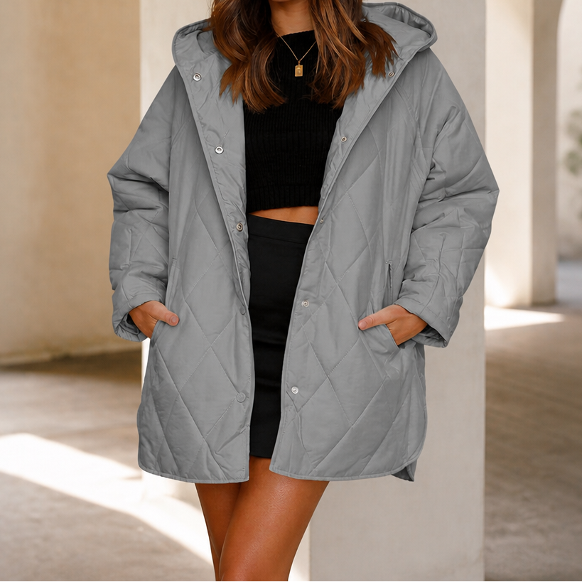 Natalie | Longline Diamond Quilted Hooded Puffer Jacket