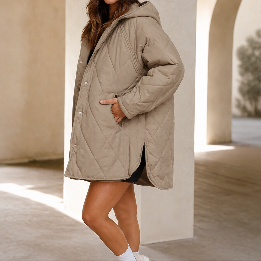 Natalie | Longline Diamond Quilted Hooded Puffer Jacket