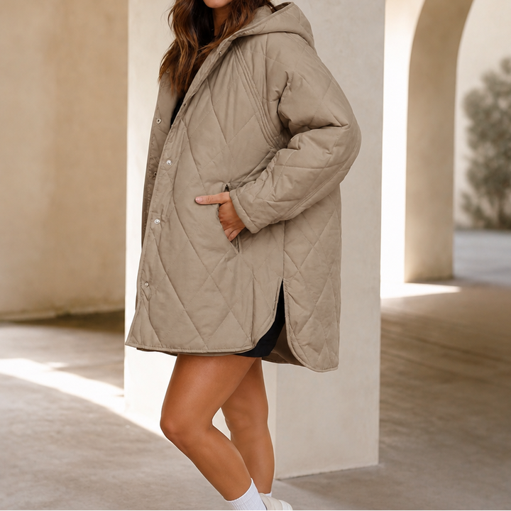 Natalie | Longline Diamond Quilted Hooded Puffer Jacket
