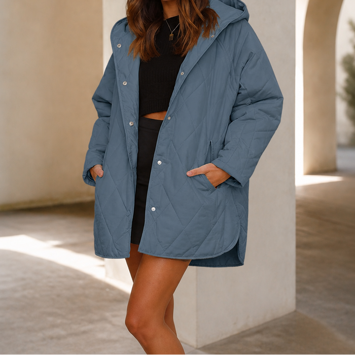 Natalie | Longline Diamond Quilted Hooded Puffer Jacket