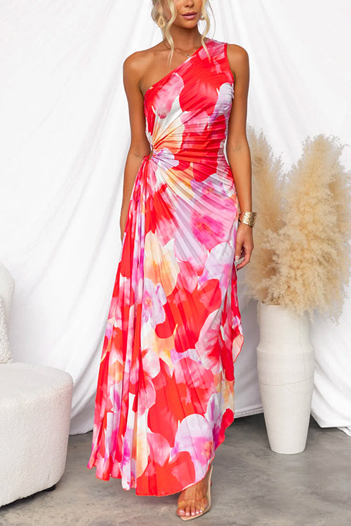 Natalie | Relaxed One Shoulder Pleated Fall Wedding Guest Maxi Dress