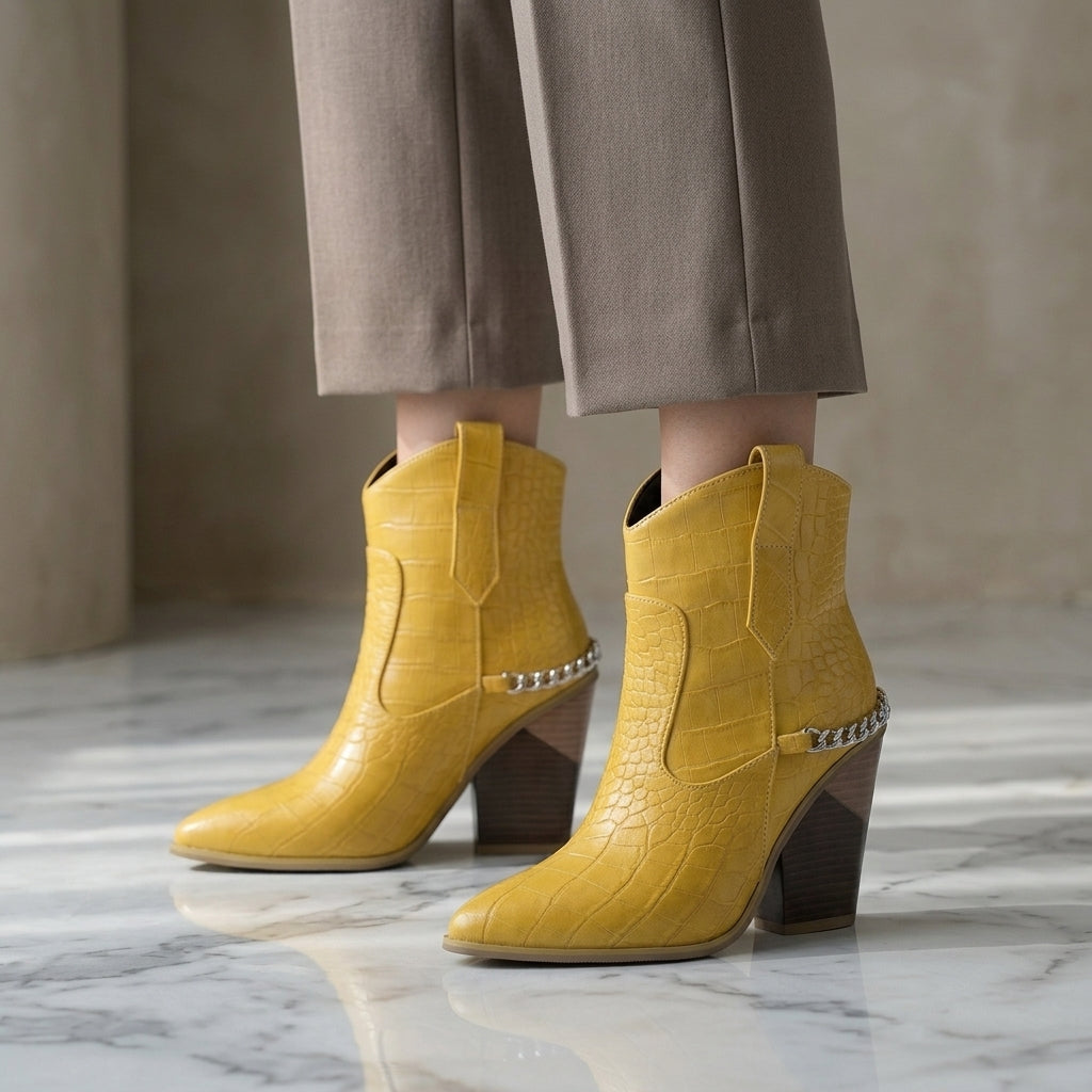 Natalie | Sophisticated Chain Strap Pointed Toe Cowboy Boots