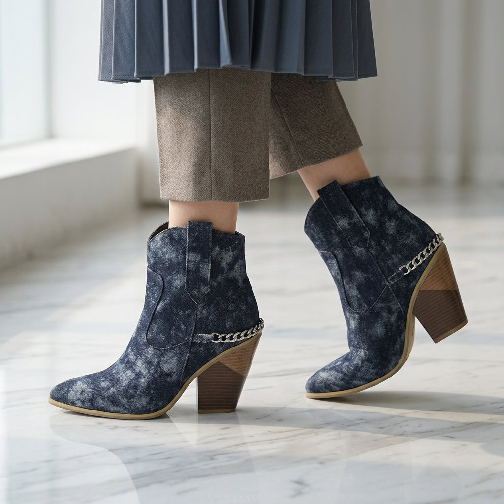 Natalie | Sophisticated Chain Strap Pointed Toe Cowboy Boots