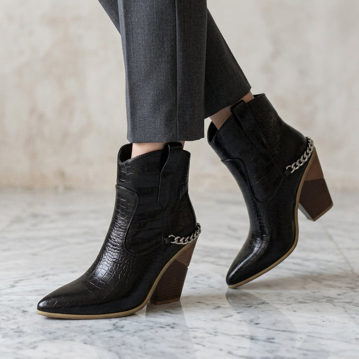 Natalie | Sophisticated Chain Strap Pointed Toe Cowboy Boots