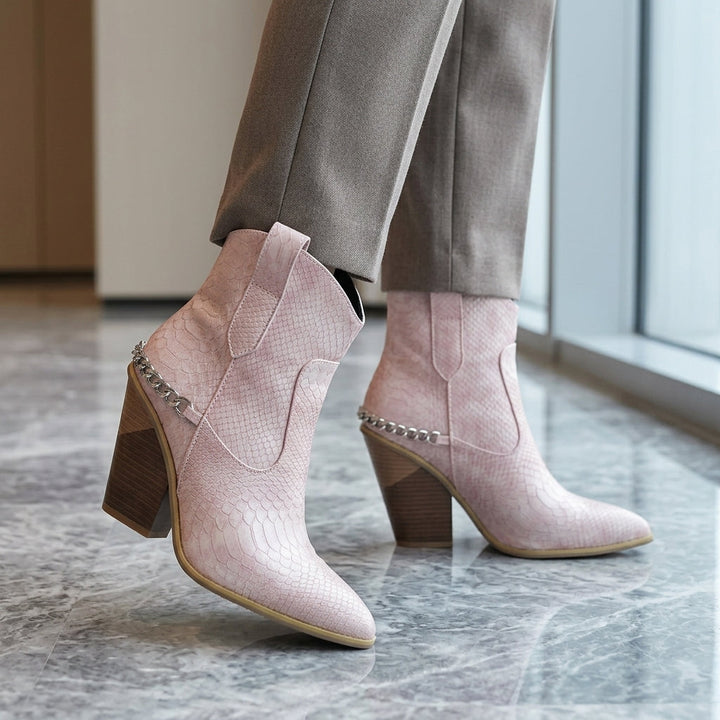 Natalie | Sophisticated Chain Strap Pointed Toe Cowboy Boots