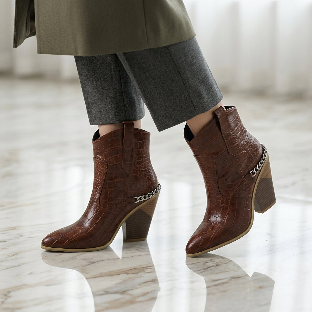 Natalie | Sophisticated Chain Strap Pointed Toe Cowboy Boots