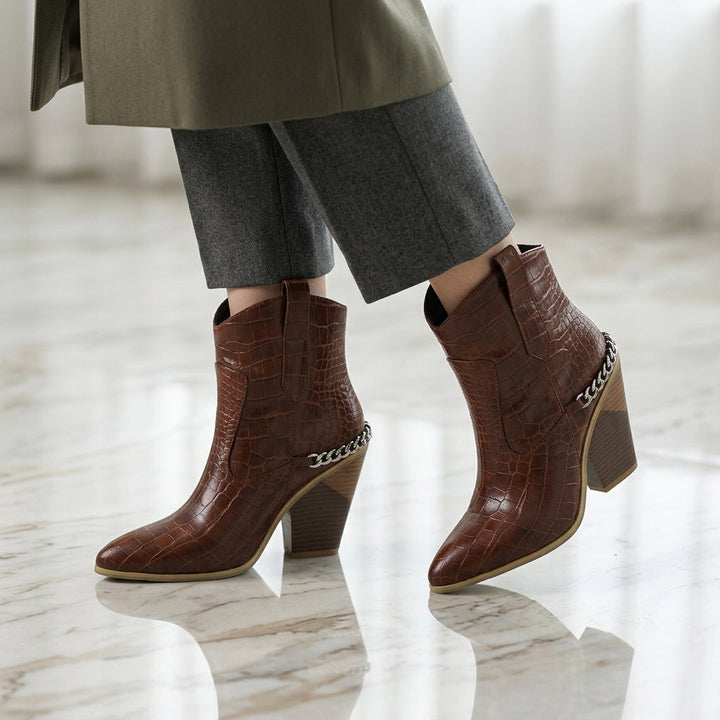 Natalie | Sophisticated Chain Strap Pointed Toe Cowboy Boots