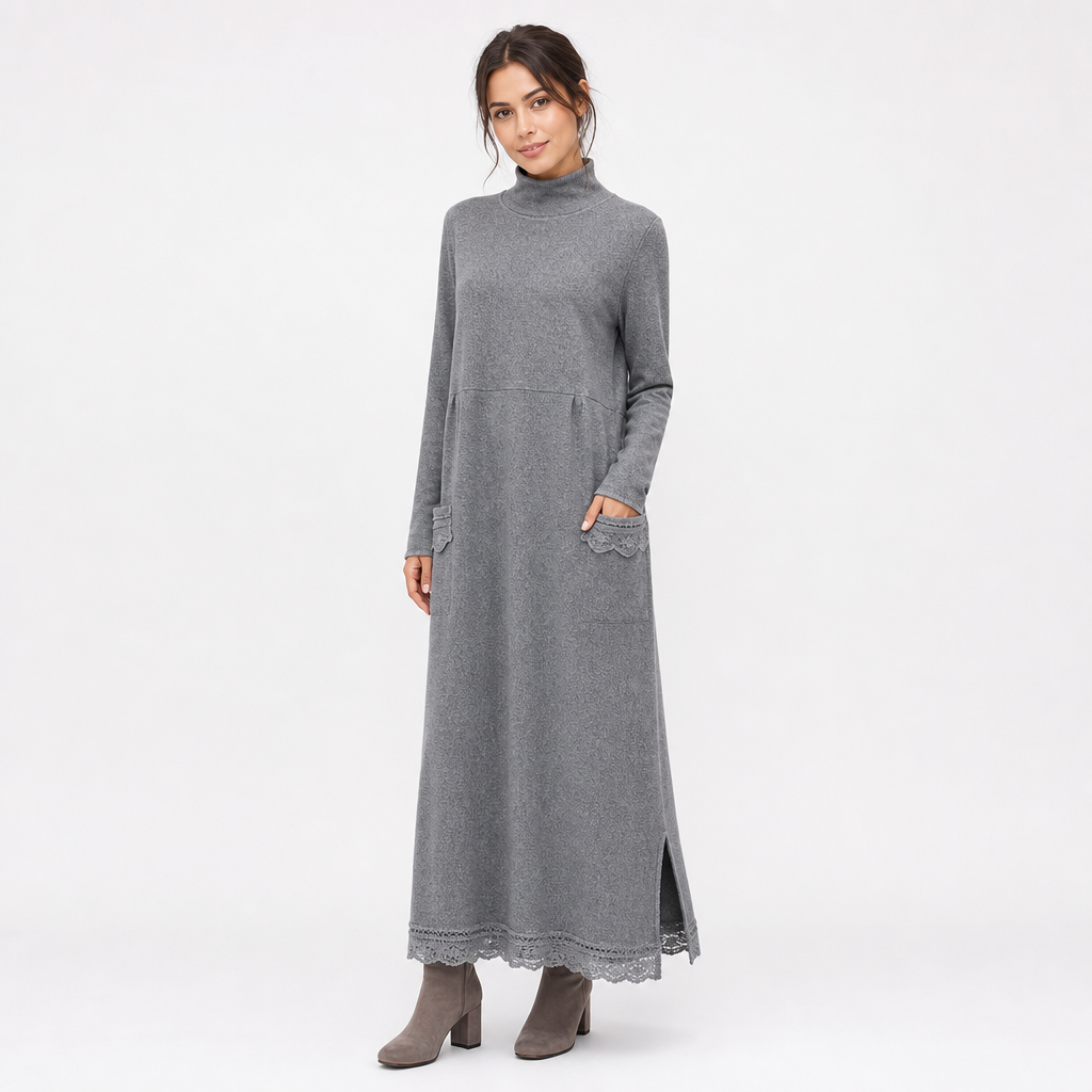 Natalie | Stylish Mock Neck Maxi Sweater Dress