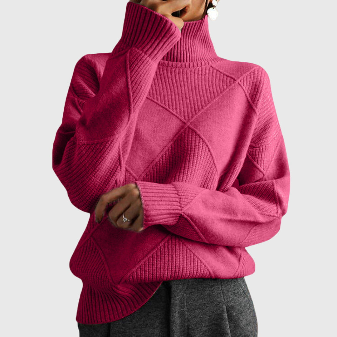 Natalie | Timeless Diamond Knit Oversized Turtleneck Sweater