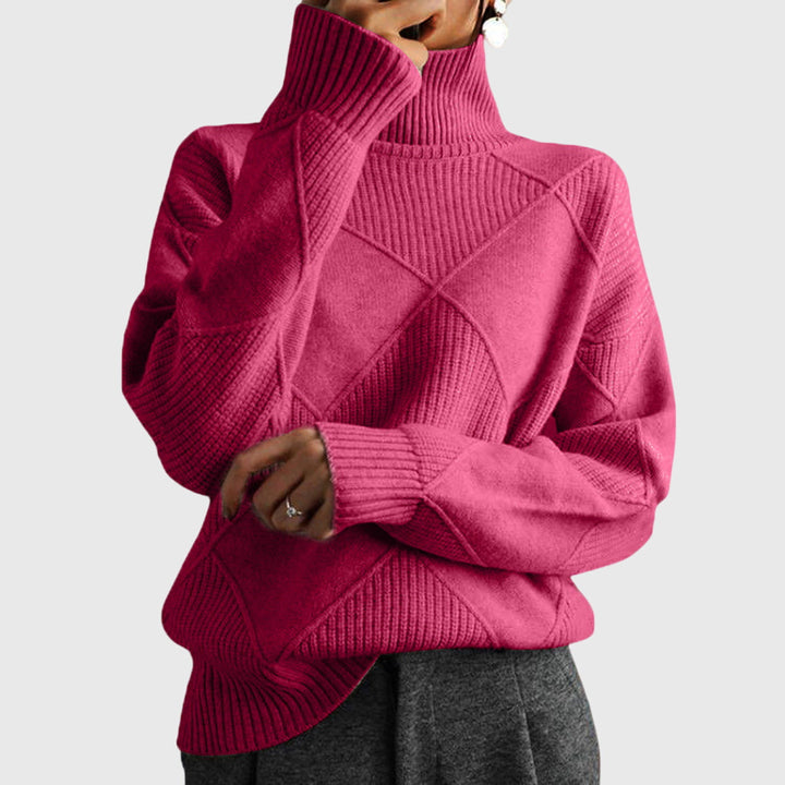 Natalie | Timeless Diamond Knit Oversized Turtleneck Sweater