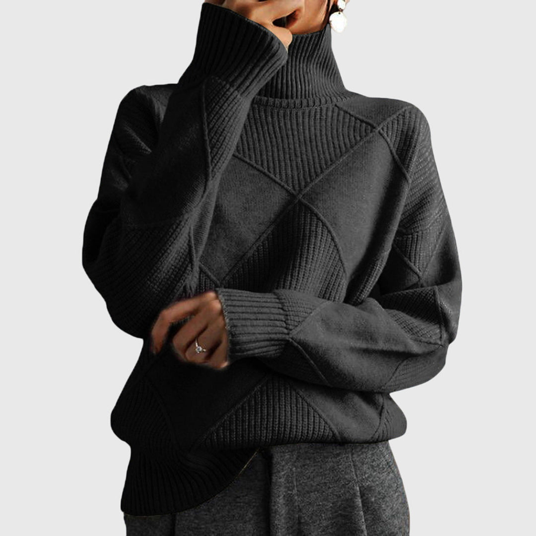 Natalie | Timeless Diamond Knit Oversized Turtleneck Sweater