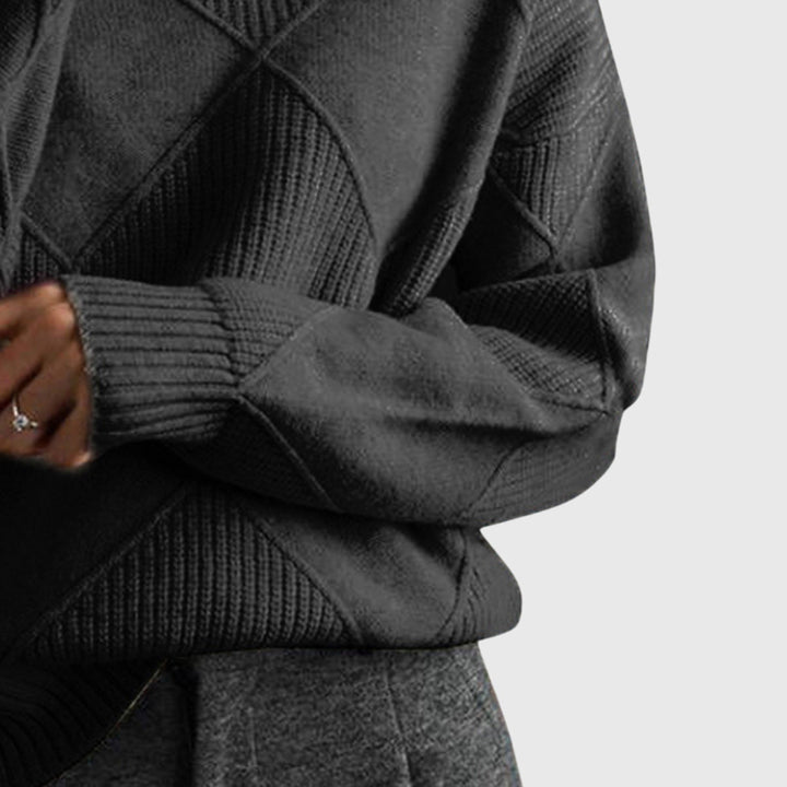 Natalie | Timeless Diamond Knit Oversized Turtleneck Sweater