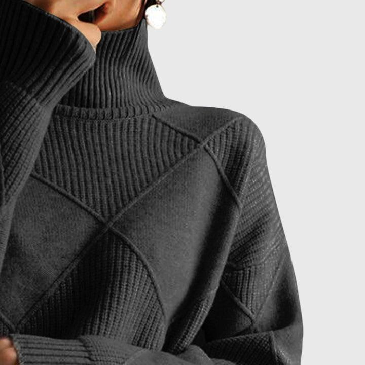 Natalie | Timeless Diamond Knit Oversized Turtleneck Sweater