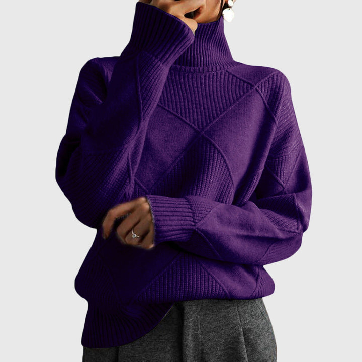 Natalie | Timeless Diamond Knit Oversized Turtleneck Sweater