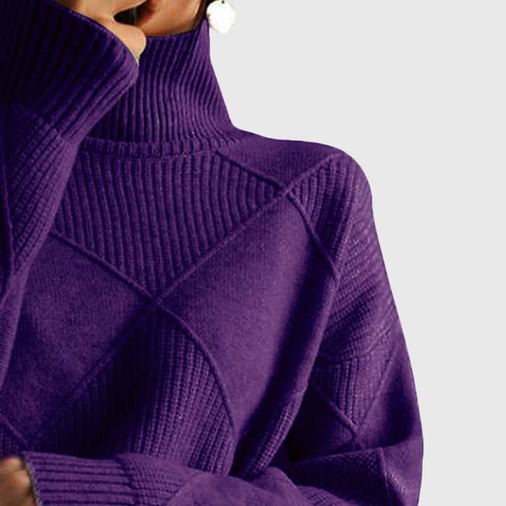 Natalie | Timeless Diamond Knit Oversized Turtleneck Sweater
