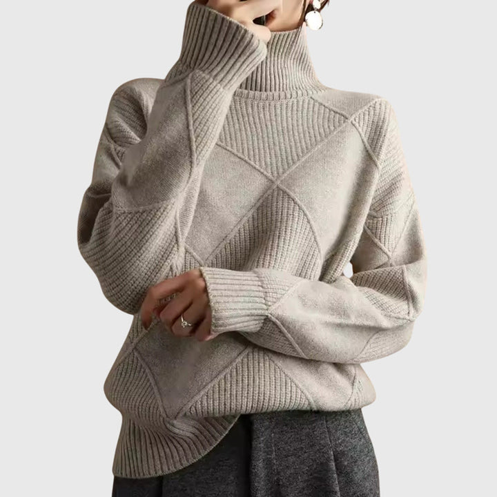 Natalie | Timeless Diamond Knit Oversized Turtleneck Sweater