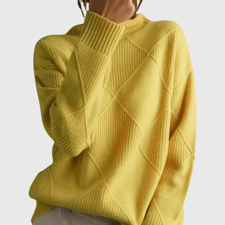 Natalie | Timeless Diamond Knit Oversized Turtleneck Sweater