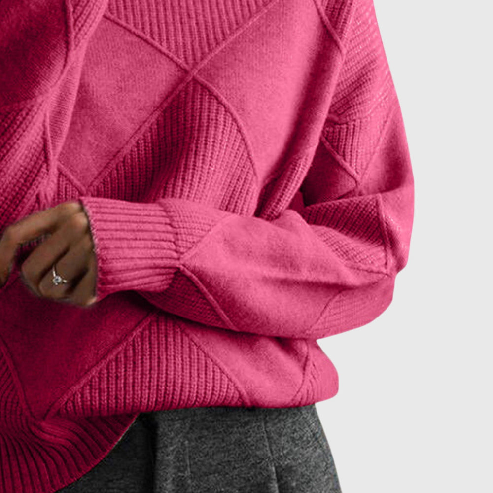 Natalie | Timeless Diamond Knit Oversized Turtleneck Sweater