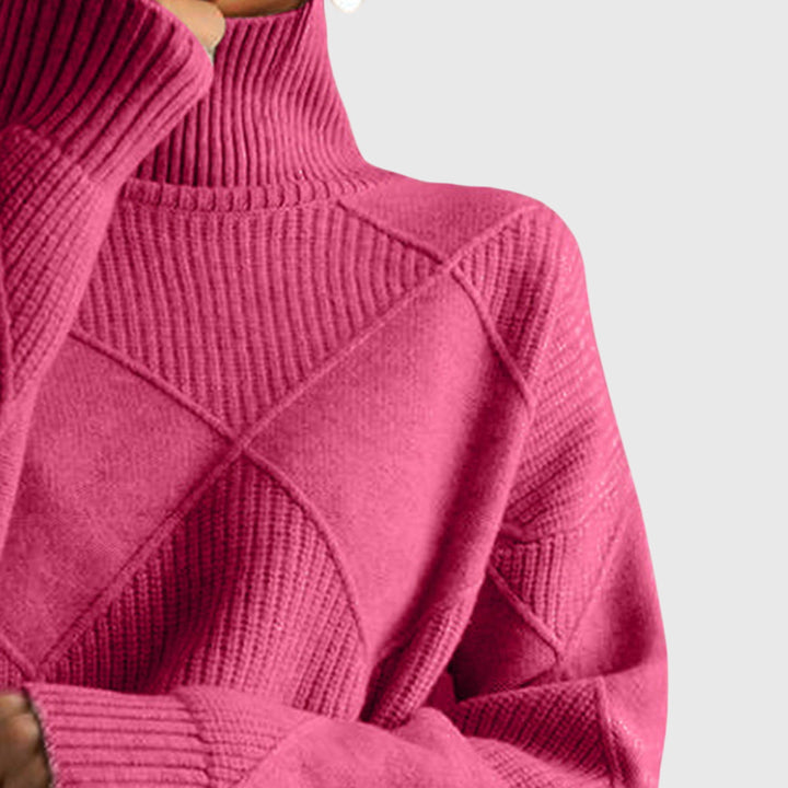 Natalie | Timeless Diamond Knit Oversized Turtleneck Sweater