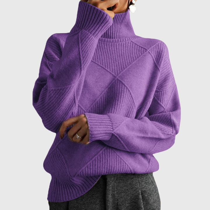 Natalie | Timeless Diamond Knit Oversized Turtleneck Sweater