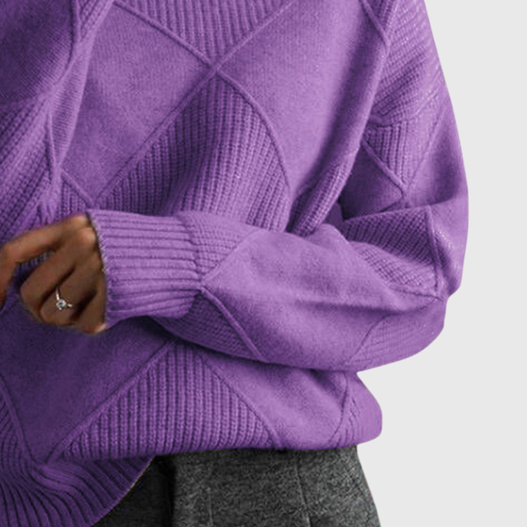 Natalie | Timeless Diamond Knit Oversized Turtleneck Sweater