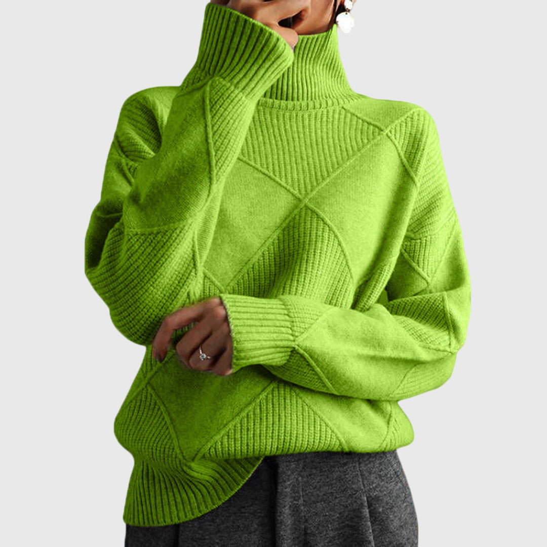 Natalie | Timeless Diamond Knit Oversized Turtleneck Sweater