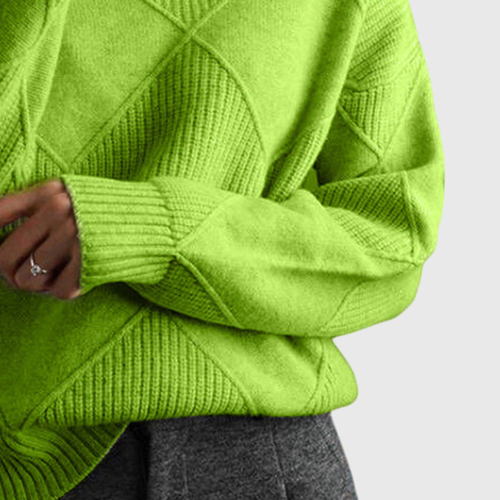 Natalie | Timeless Diamond Knit Oversized Turtleneck Sweater