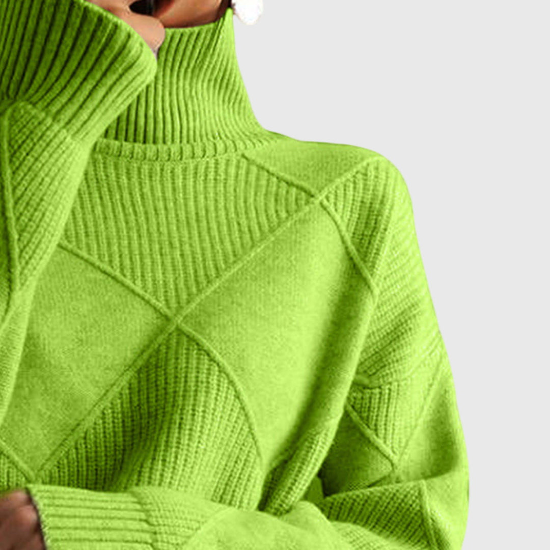 Natalie | Timeless Diamond Knit Oversized Turtleneck Sweater