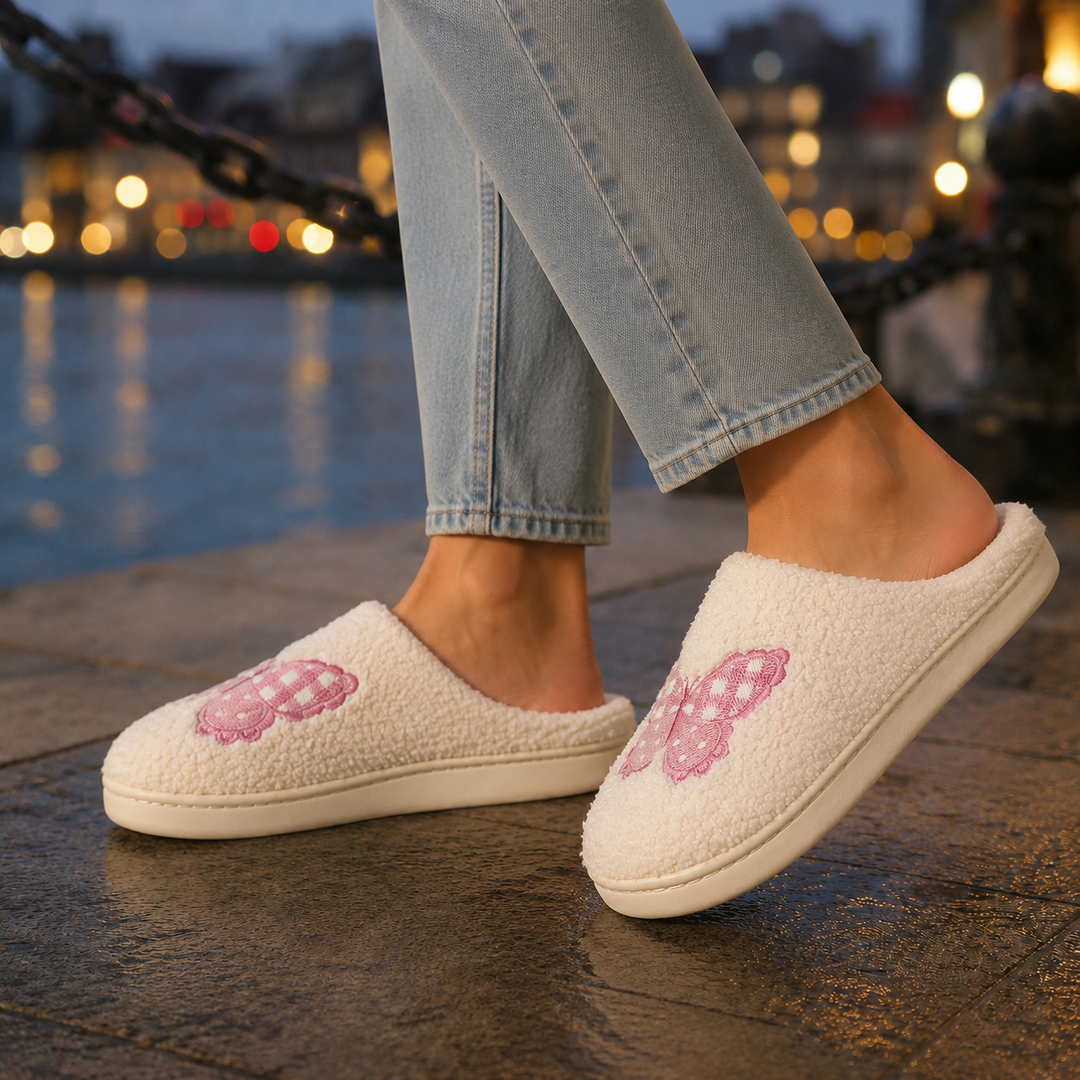 Nicole | Chic Embroidered Fruit Print Slip-On Slippers