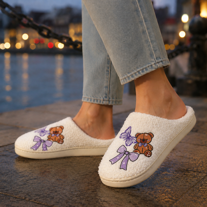 Nicole | Chic Embroidered Fruit Print Slip-On Slippers