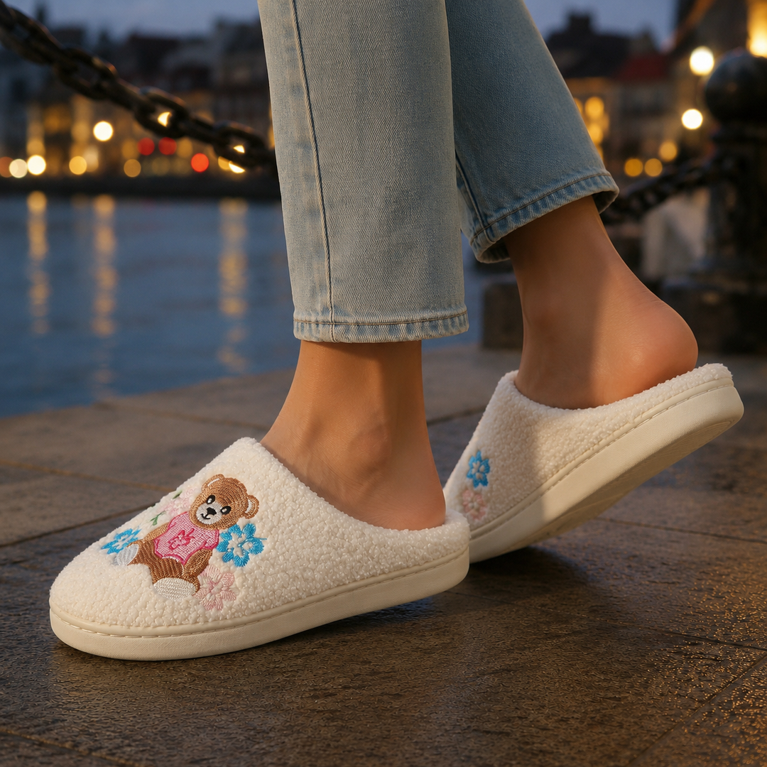 Nicole | Chic Embroidered Fruit Print Slip-On Slippers