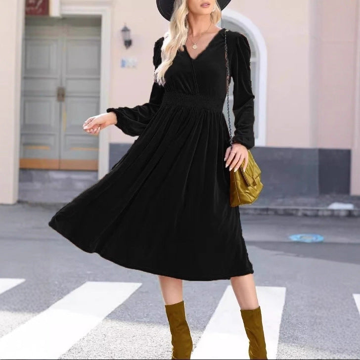 Nicole | Classic Smocked Waist Midi Fall Wedding Guest Dress
