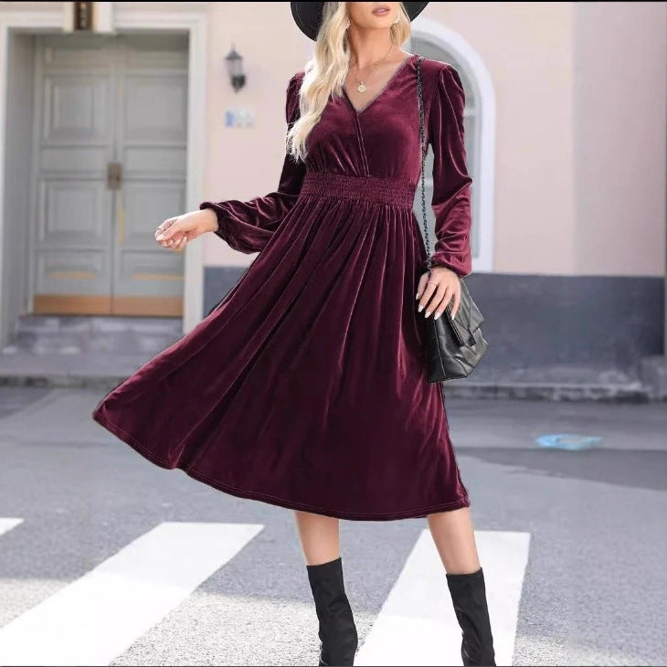 Nicole | Classic Smocked Waist Midi Fall Wedding Guest Dress