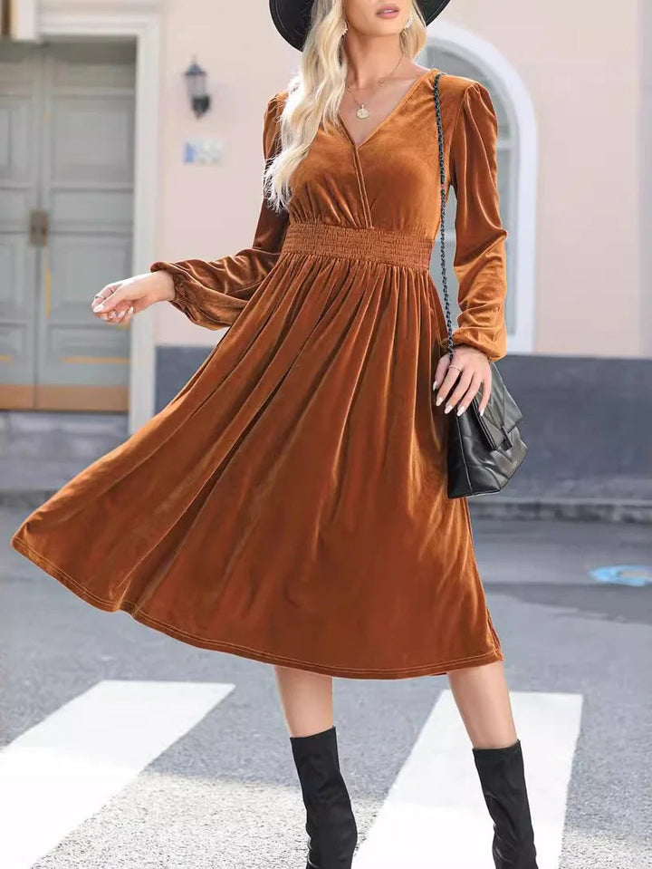 Nicole | Classic Smocked Waist Midi Fall Wedding Guest Dress