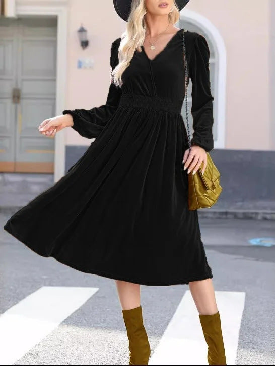 Nicole | Classic Smocked Waist Midi Fall Wedding Guest Dress