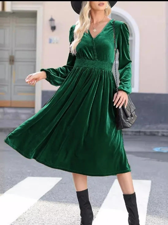 Nicole | Classic Smocked Waist Midi Fall Wedding Guest Dress