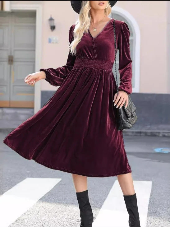 Nicole | Classic Smocked Waist Midi Fall Wedding Guest Dress