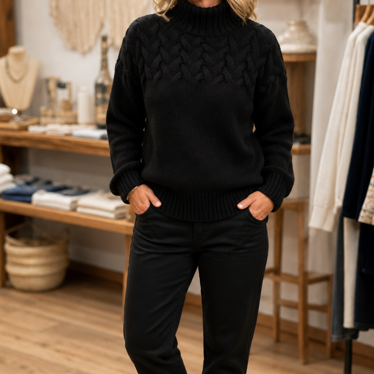 Nicole | Effortless Long Sleeve Cable Knit Turtleneck Sweater