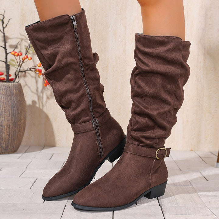 Nicole | Elegant Slouch Knee High Boots with Buckle Detail