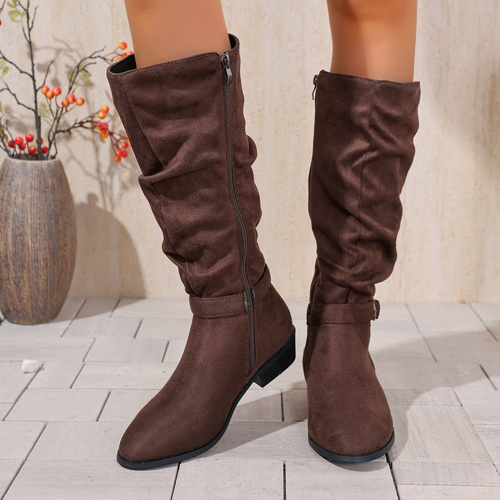 Nicole | Elegant Slouch Knee High Boots with Buckle Detail