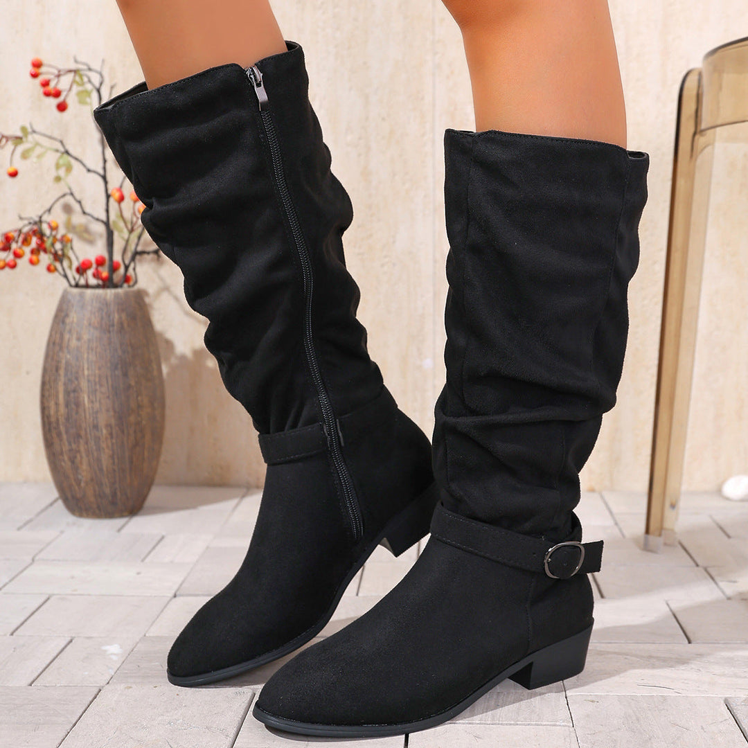 Nicole | Elegant Slouch Knee High Boots with Buckle Detail
