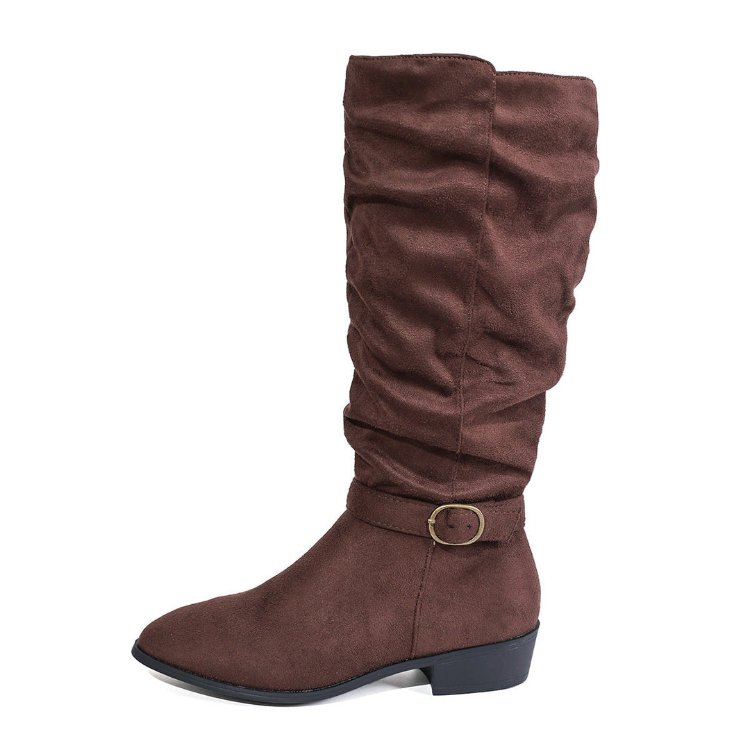 Nicole | Elegant Slouch Knee High Boots with Buckle Detail