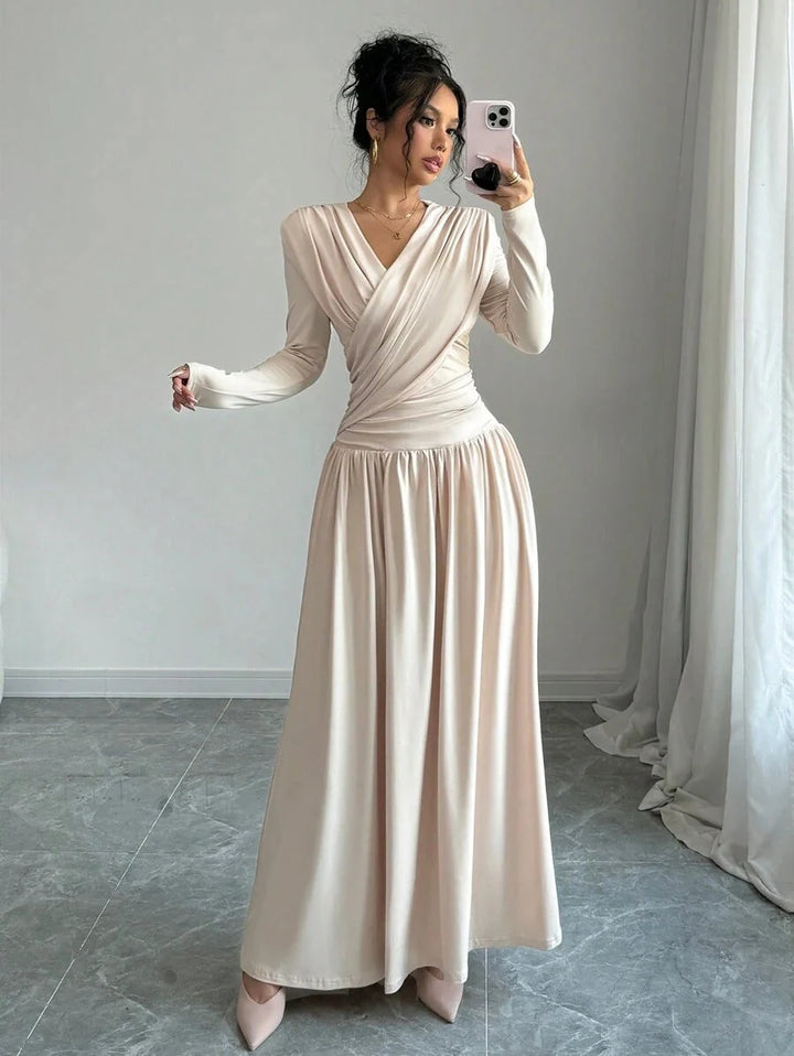 Nicole | Graceful V-Neck Wrap Maxi Holiday Dress