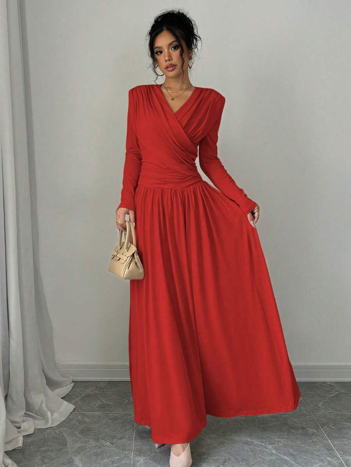 Nicole | Graceful V-Neck Wrap Maxi Holiday Dress