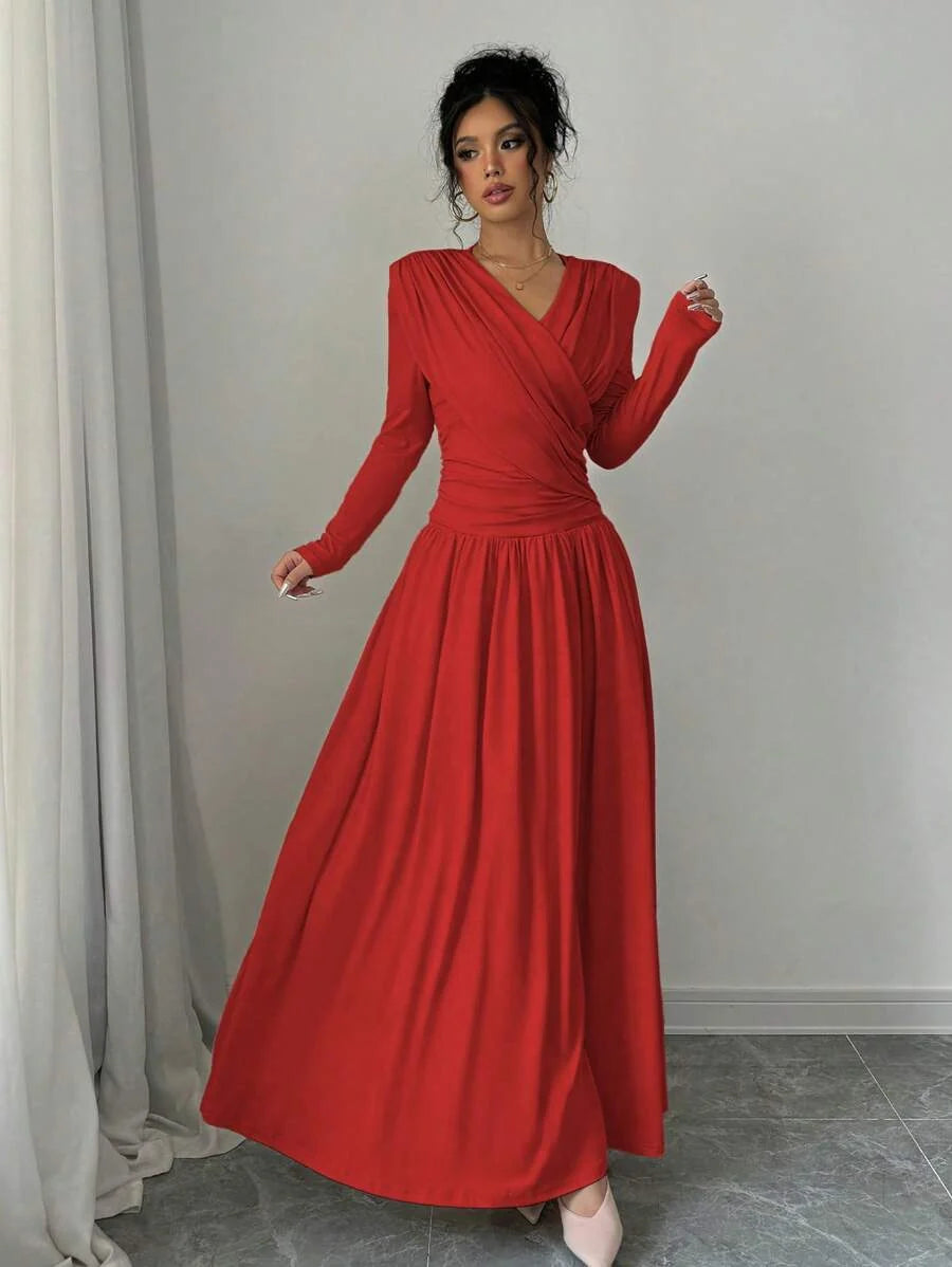 Nicole | Graceful V-Neck Wrap Maxi Holiday Dress