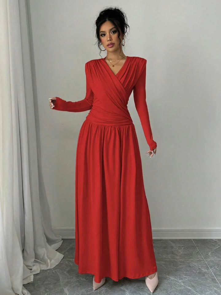 Nicole | Graceful V-Neck Wrap Maxi Holiday Dress