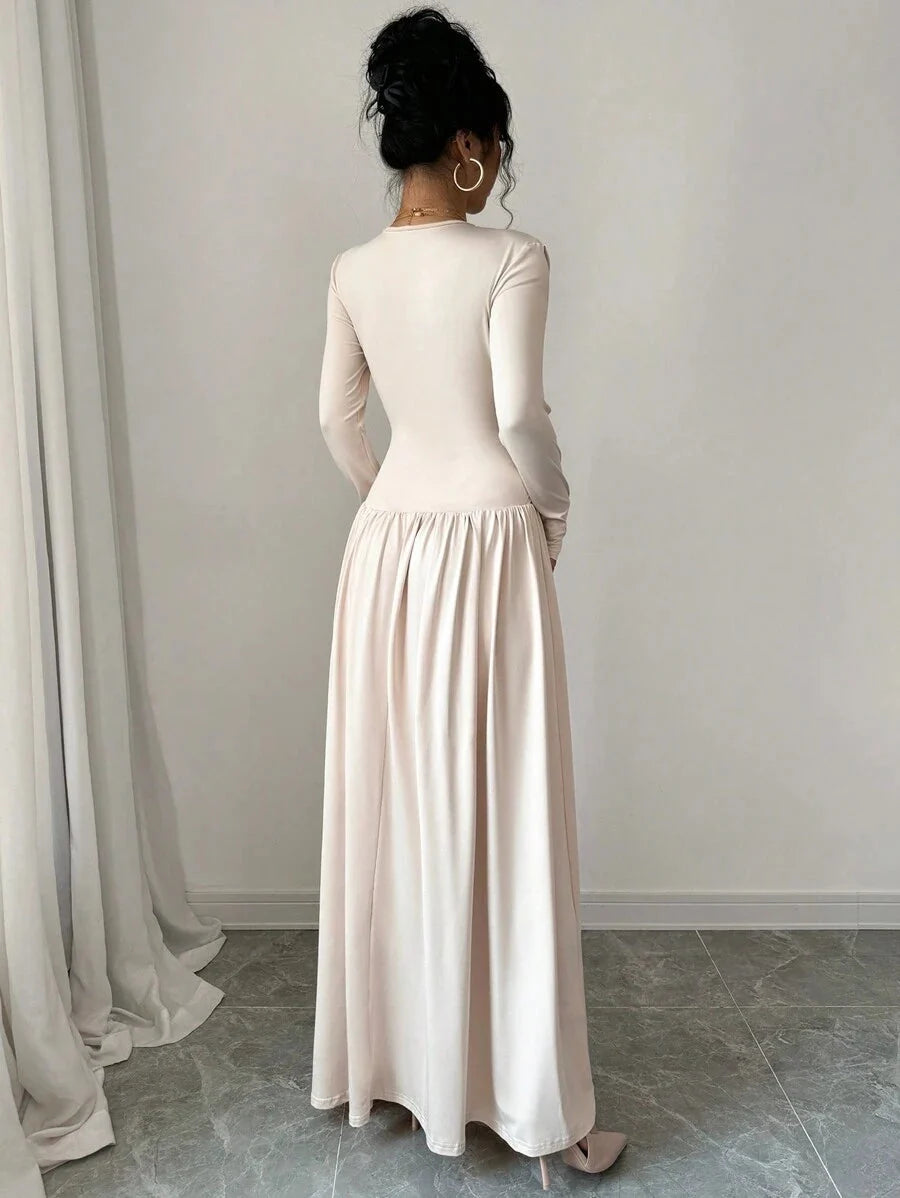 Nicole | Graceful V-Neck Wrap Maxi Holiday Dress