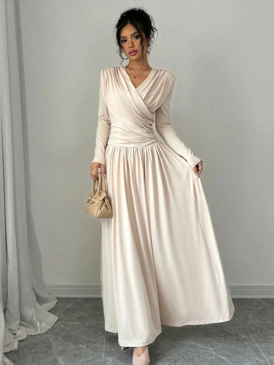 Nicole | Graceful V-Neck Wrap Maxi Holiday Dress