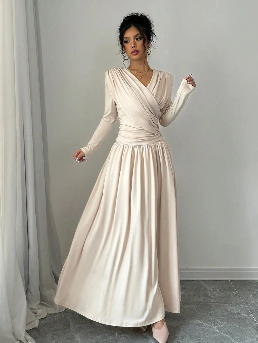 Nicole | Graceful V-Neck Wrap Maxi Holiday Dress